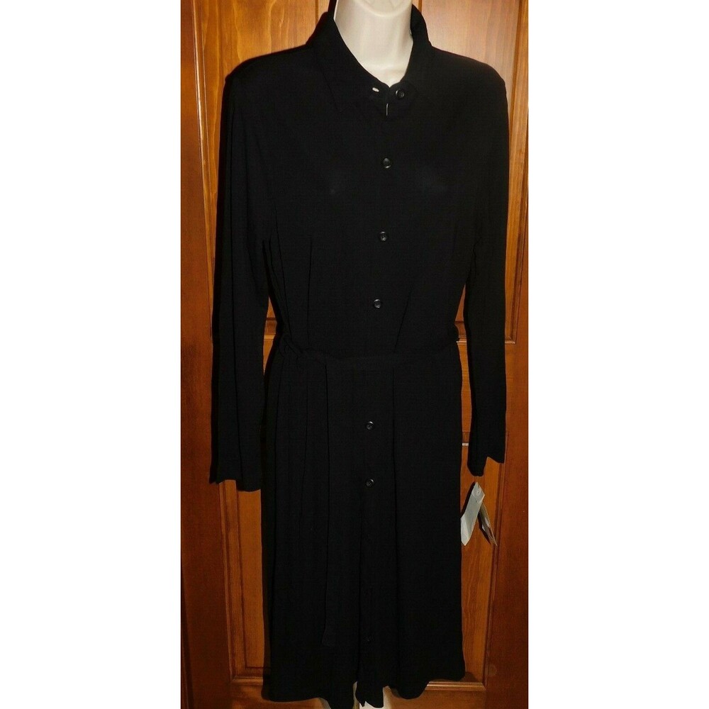 Liz Claiborne Dress Black Stretchy Button Down Womens Size Medium NWT